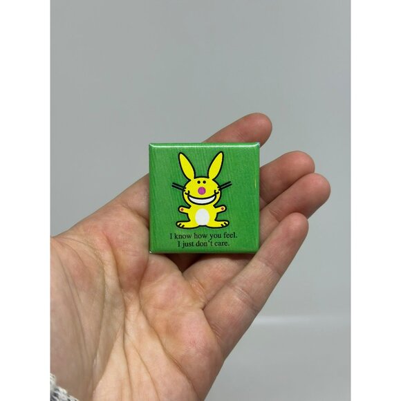 HAPPY BUNNY "I Know How You Feel. I Just Dont Care." Square Pinback Button Pin - Picture 1 of 5